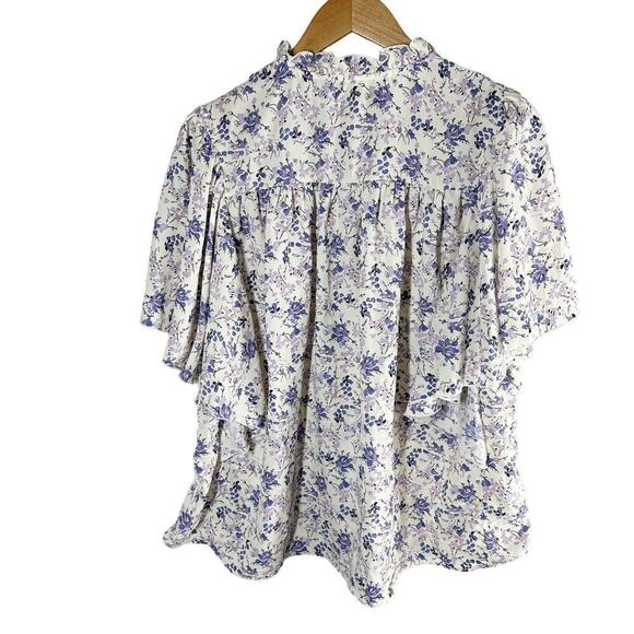 Bishop + Young Camille Flutter Sleeves Blouse Botanical Print Size XL Casual - Picture 2 of 12